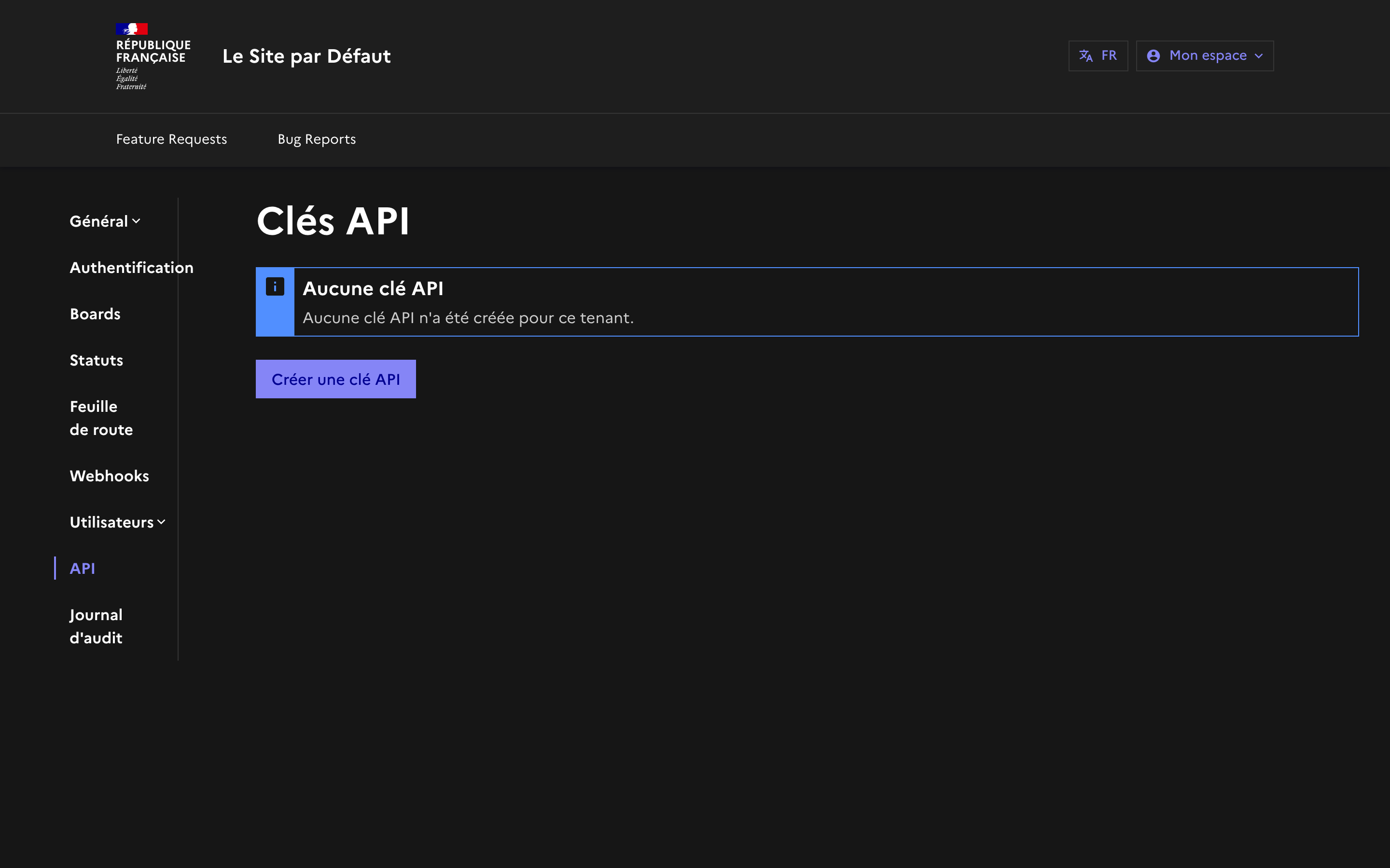 Gestion des clés API