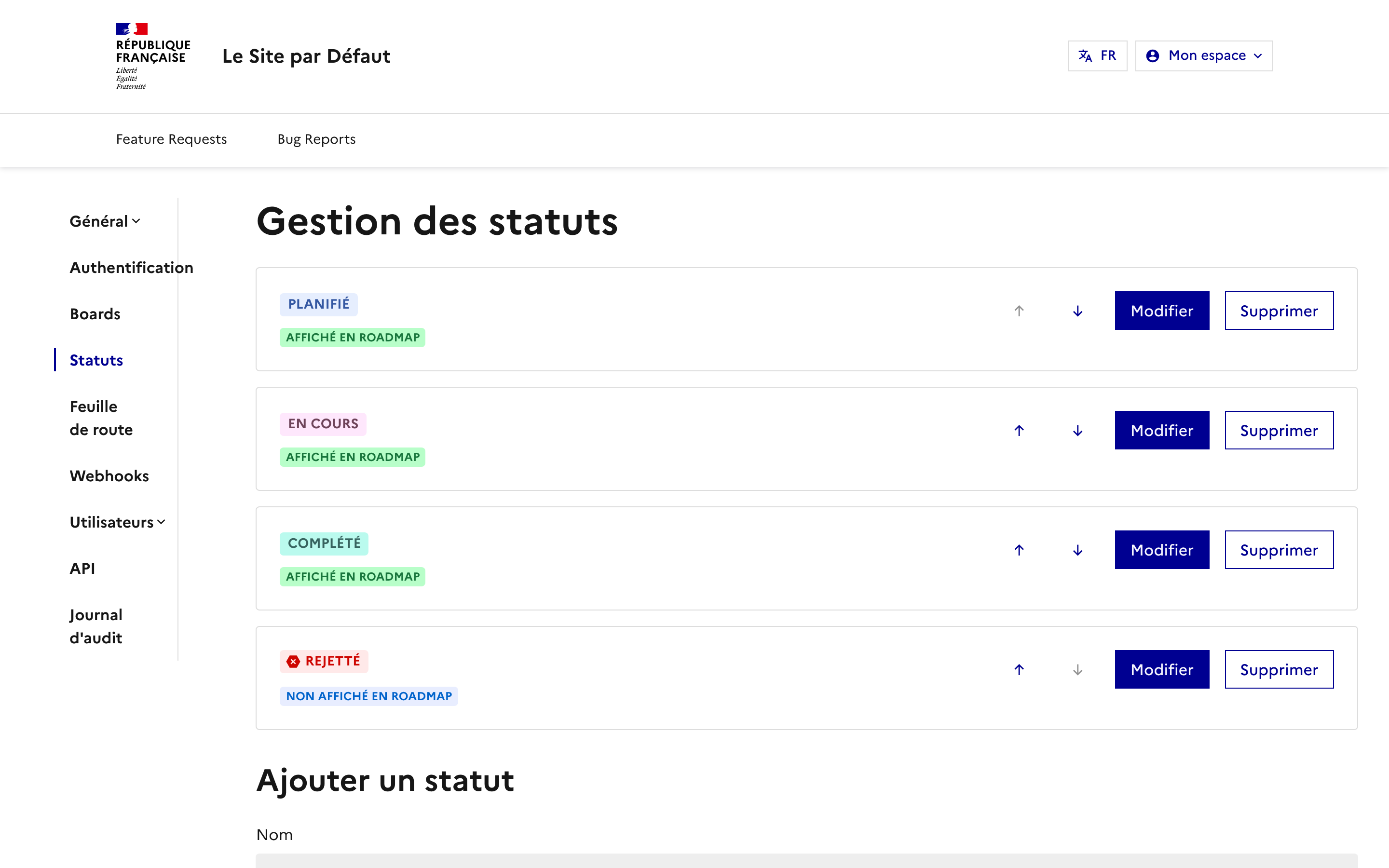 Gestion des statuts