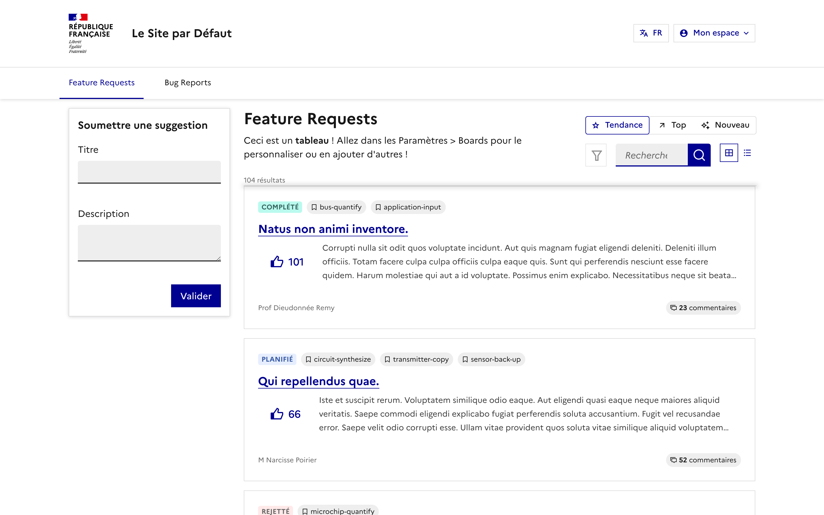 Vue cartes d'un tableau