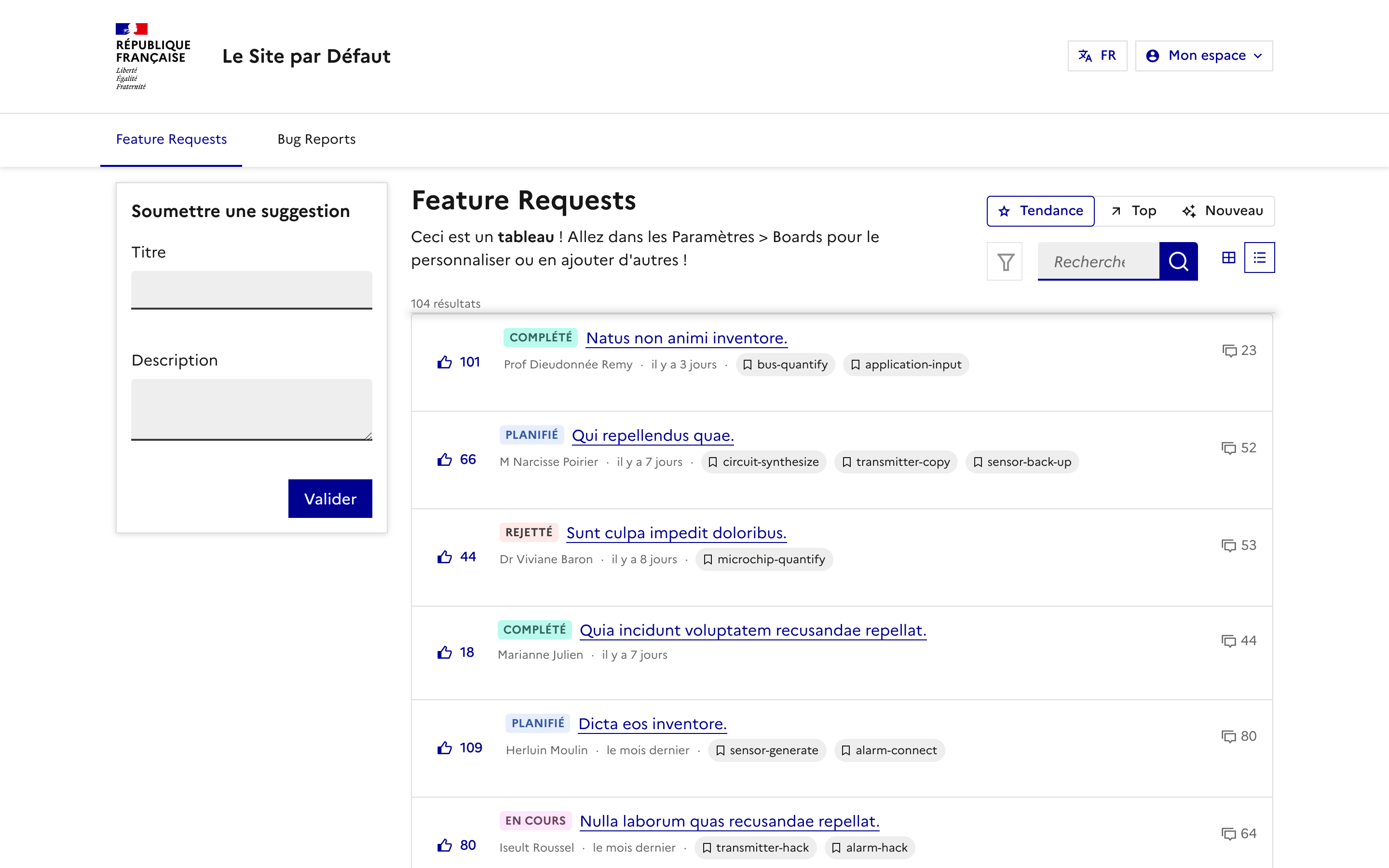 Vue liste d'un tableau